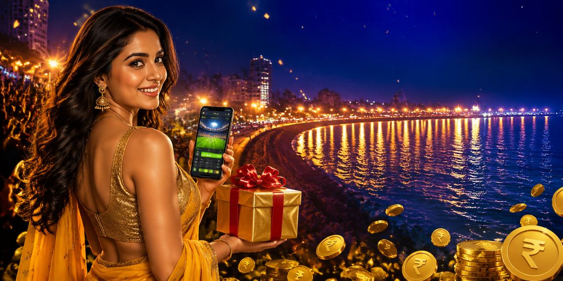 Scenic Marine Drive in Mumbai with casino and betting icons overlay